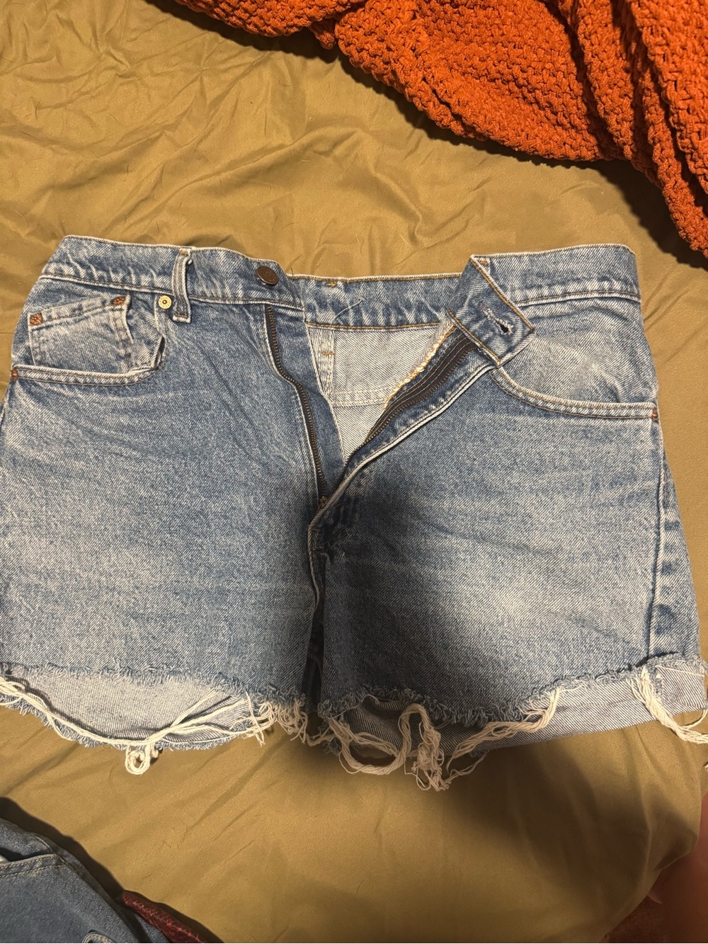 Levi's Light Blue Frayed Hem Denim Shorts